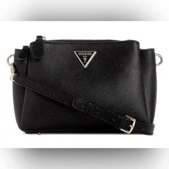 Guess Handbags - GUESS Noelle triple compartment faux-leather women's small crossbody bag - Black